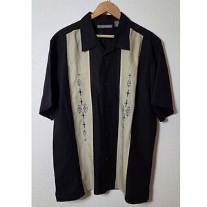 Retro Bowling Shirt Linen Blend Embroidered Button Up Resort John Henry Lrg